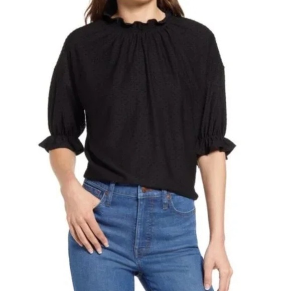 Madewell Clipdot Ruffle Turtleneck Top - Picture 1 of 10